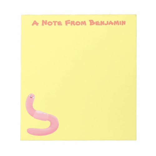 Cute happy pink earthworm cartoon notepad