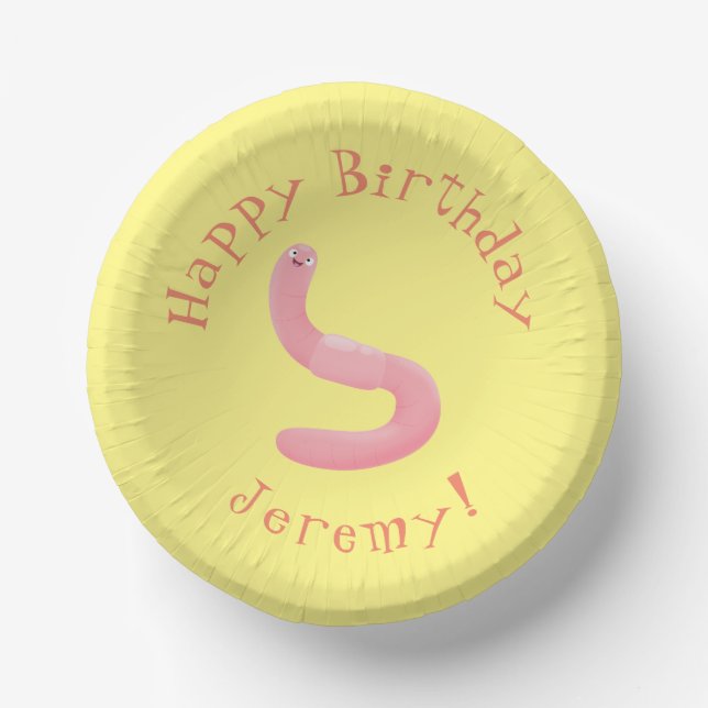Cute happy pink earthworm cartoon paper bowls (Front)