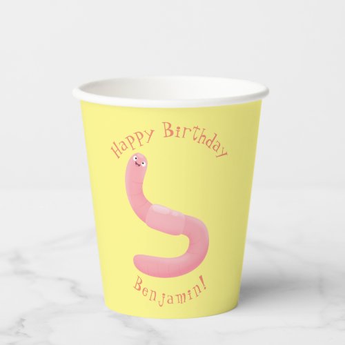 Cute happy pink earthworm cartoon paper cups