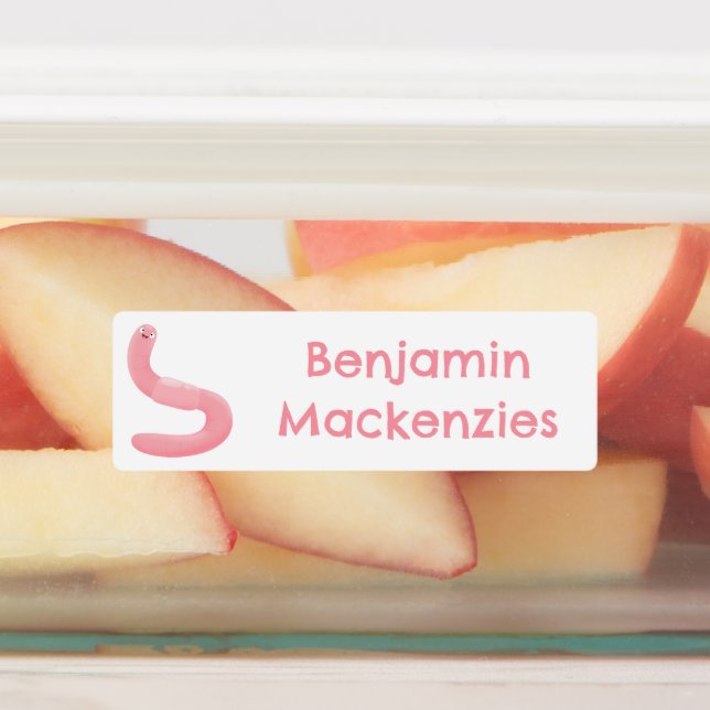 Cute happy pink earthworm cartoon personalized labels (Affixed)