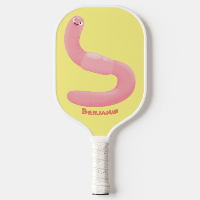 Cute happy pink earthworm cartoon  pickleball paddle (Front)