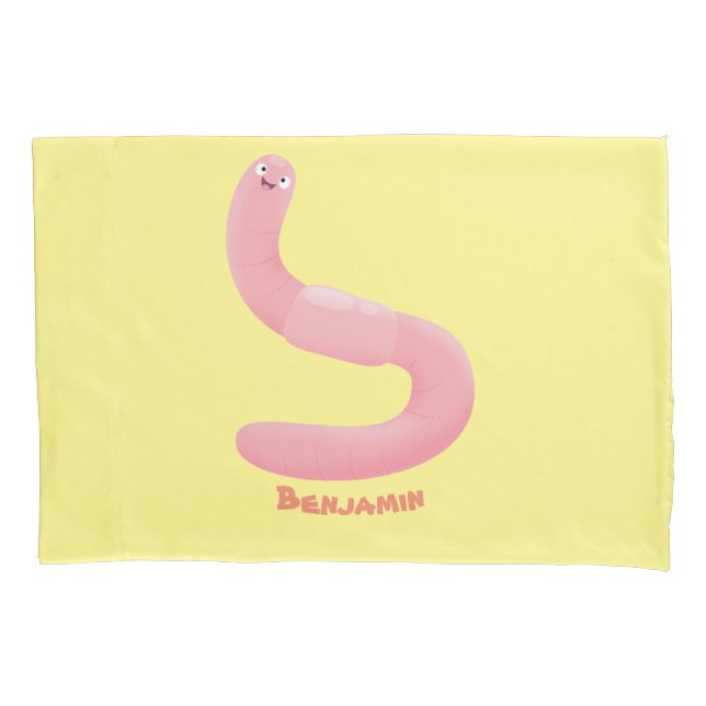 Cute happy pink earthworm cartoon pillow case (Front)
