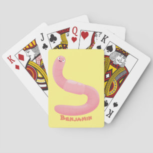 Cute happy pink earthworm cartoon poker cards