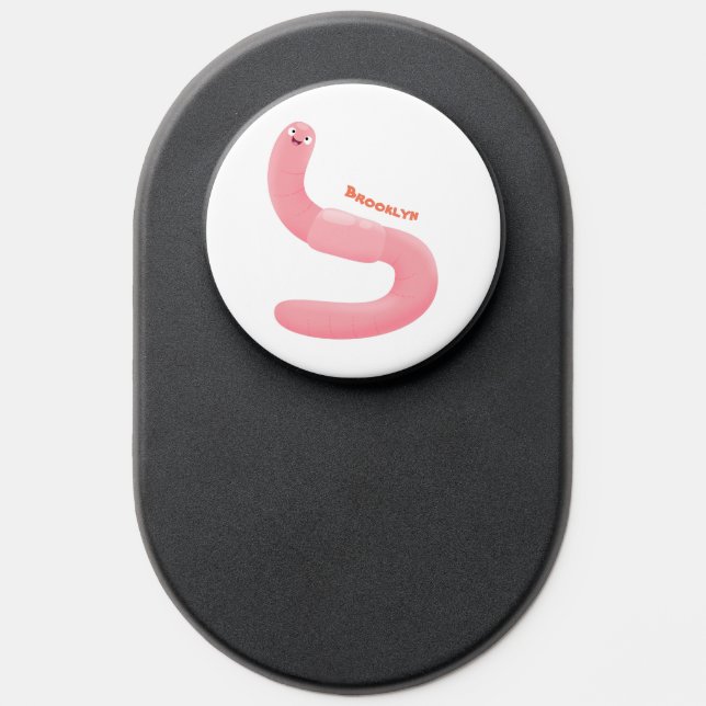 Cute happy pink earthworm cartoon PopSocket (Popsocket)