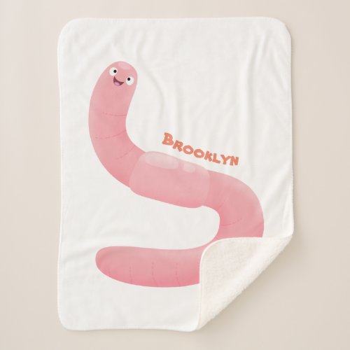 Cute happy pink earthworm cartoon  sherpa blanket