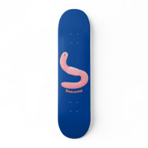 Cute happy pink earthworm cartoon skateboard