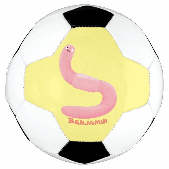 Cute happy pink earthworm cartoon soccer ball (Front)