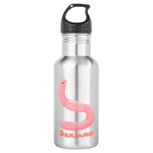 Cute happy pink earthworm cartoon stainless steel water bottle