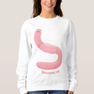 Cute happy pink earthworm cartoon sweatshirt