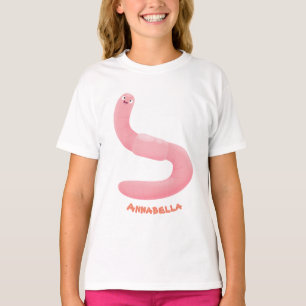 Cute happy pink earthworm cartoon T-Shirt