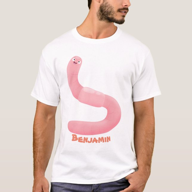 Cute happy pink earthworm cartoon T-Shirt (Front)