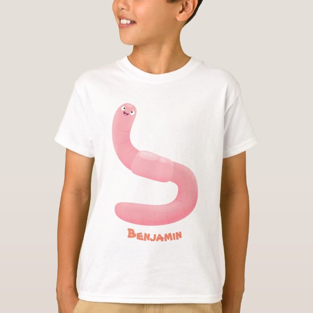 Cute happy pink earthworm cartoon T-Shirt (Front)