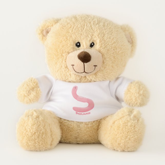 Cute happy pink earthworm cartoon teddy bear (Front)