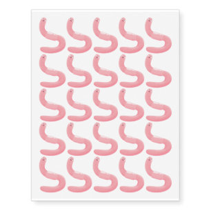 Cute happy pink earthworm cartoon temporary tattoos