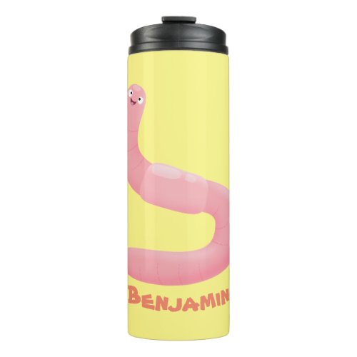 Cute happy pink earthworm cartoon thermal tumbler