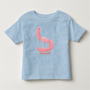 Cute happy pink earthworm cartoon toddler t-shirt