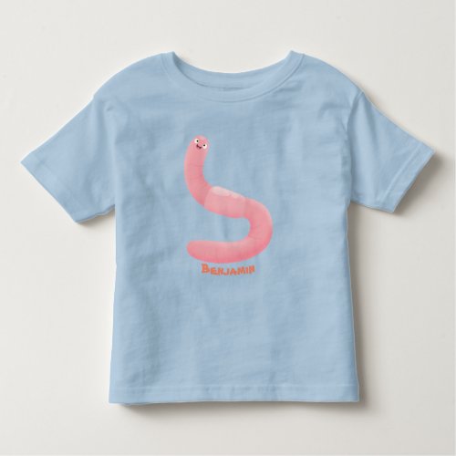 Cute happy pink earthworm cartoon toddler t_shirt