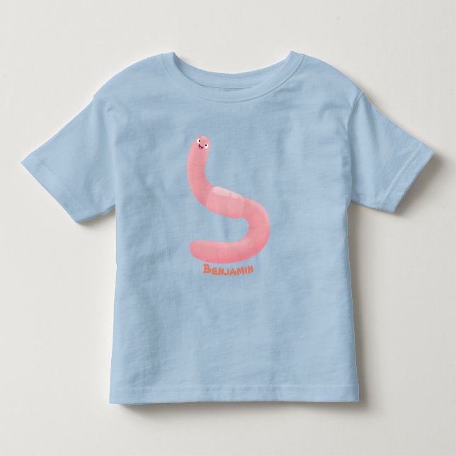 Cute happy pink earthworm cartoon toddler t-shirt (Front)