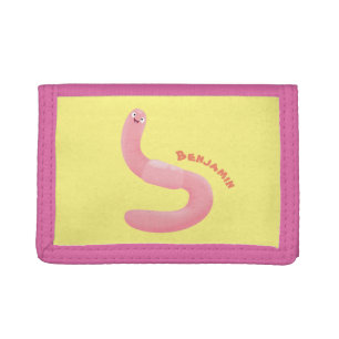 Cute happy pink earthworm cartoon trifold wallet