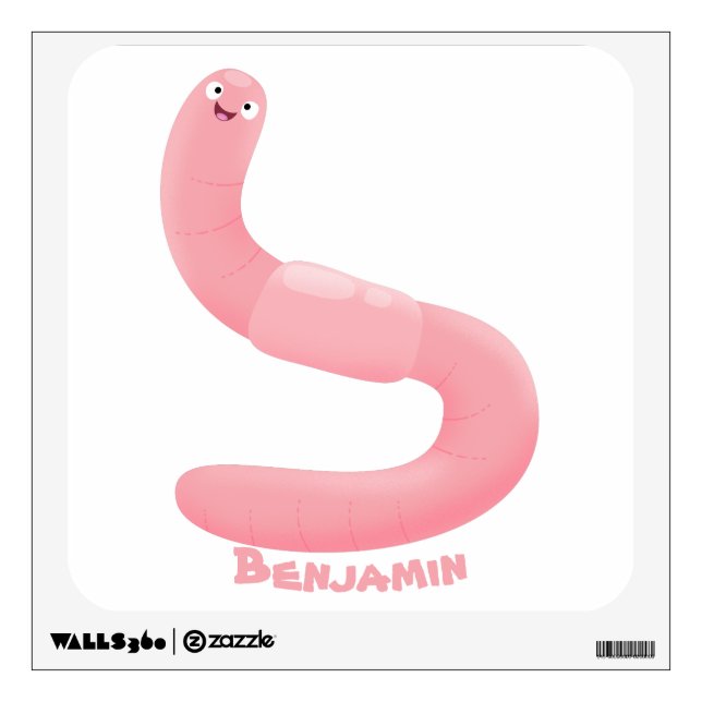 Cute happy pink earthworm cartoon wall decal (Front)