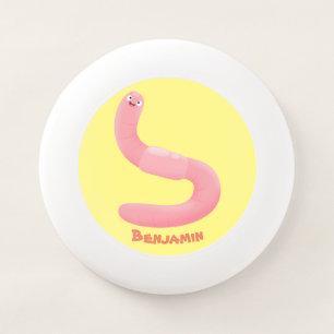 Cute happy pink earthworm cartoon Wham-O frisbee