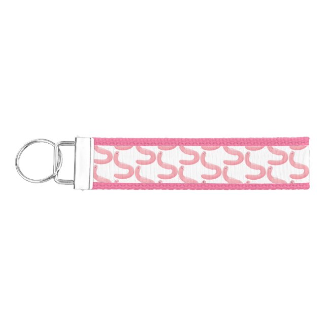 Cute happy pink earthworm cartoon wrist keychain (Keys on Left)