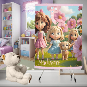 Cute Happy Pink Girls Dog Lamp