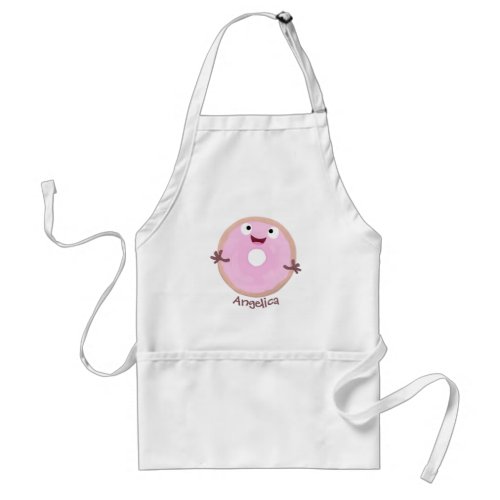 Cute happy pink glazed donut cartoon adult apron