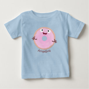 Cute happy pink glazed donut cartoon baby T-Shirt