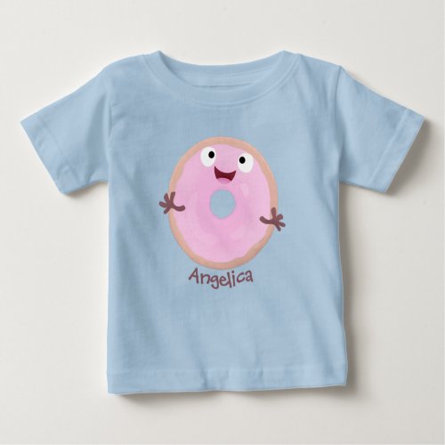 Cute happy pink glazed donut cartoon baby T_Shirt