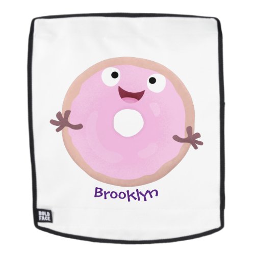 Cute happy pink glazed donut cartoon backpack