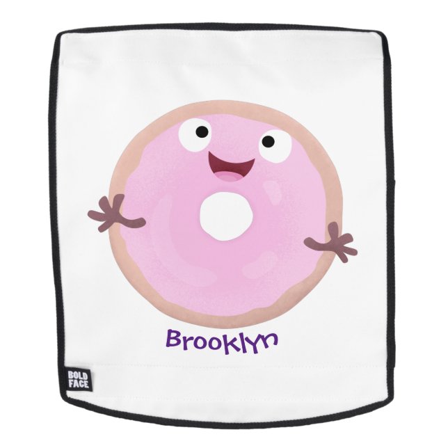 Cute happy pink glazed donut cartoon backpack (Removable Face)