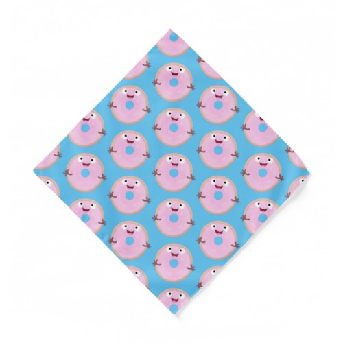 Cute happy pink glazed donut cartoon  bandana