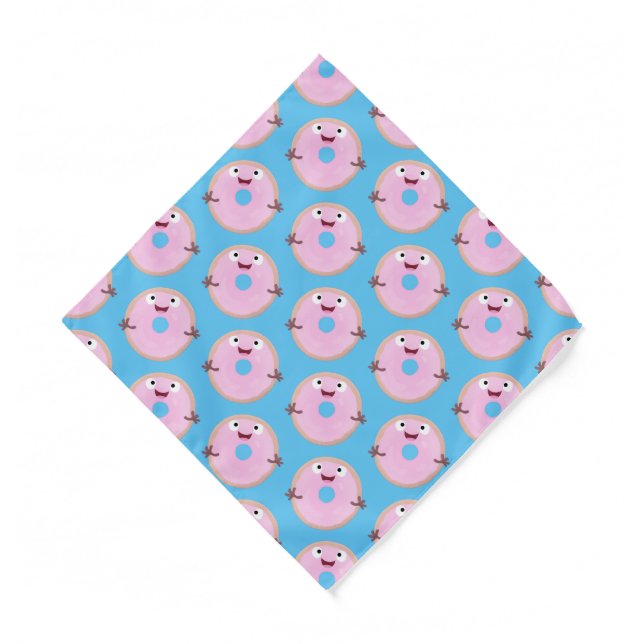 Cute happy pink glazed donut cartoon  bandana (Front)