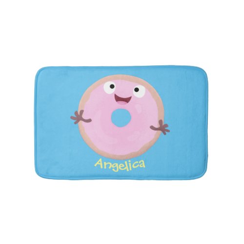 Cute happy pink glazed donut cartoon bath mat