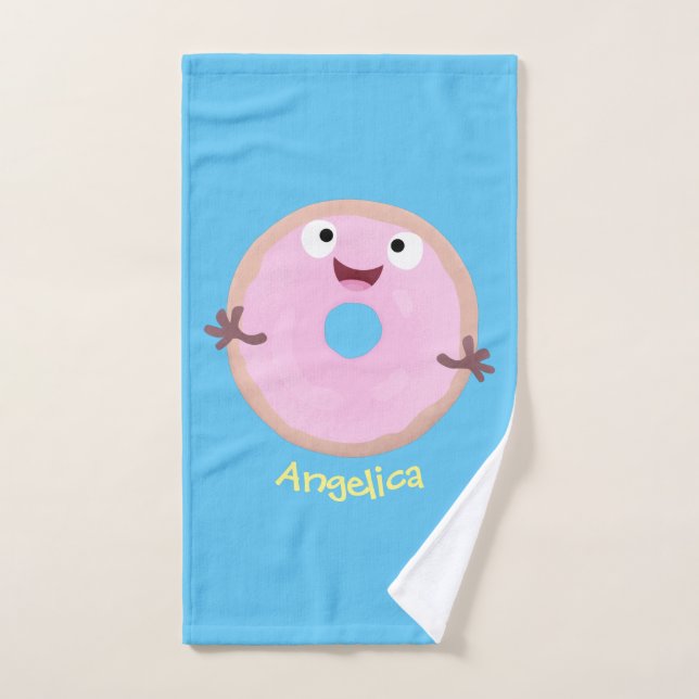 Cute happy pink glazed donut cartoon bath towel set (Hand Towel)