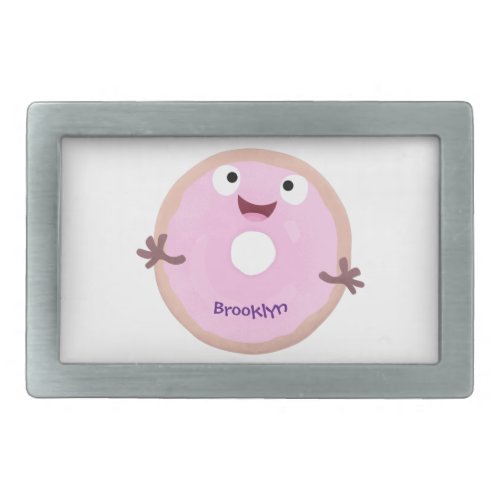 Cute happy pink glazed donut cartoon belt buckle