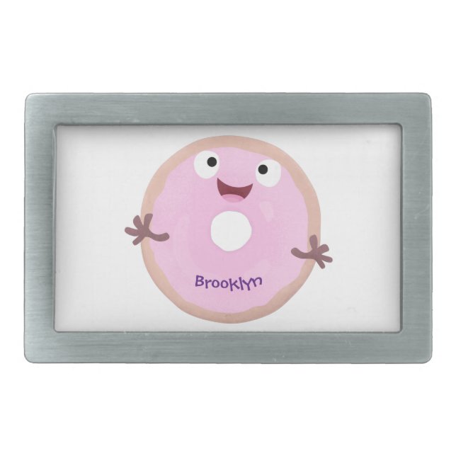 Cute happy pink glazed donut cartoon belt buckle (Front)