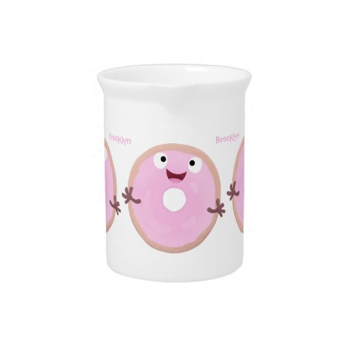 Cute happy pink glazed donut cartoon  beverage pitcher