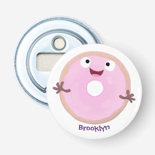 Cute happy pink glazed donut cartoon bottle opener