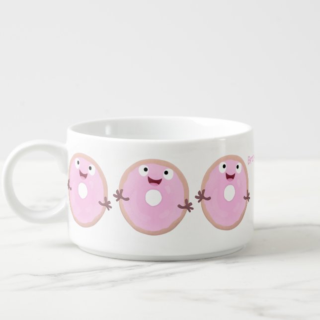 Cute happy pink glazed donut cartoon bowl (Right)