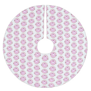 Cute happy pink glazed donut cartoon brushed polyester tree skirt
