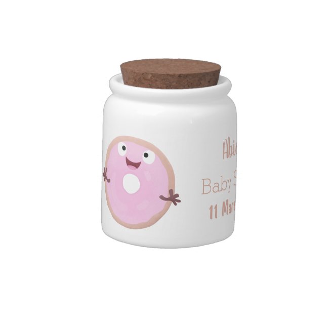 Cute happy pink glazed donut cartoon candy jar (Left)