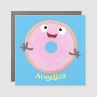 Cute happy pink glazed donut cartoon