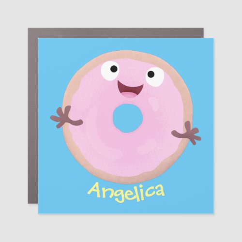 Cute happy pink glazed donut cartoon car magnet