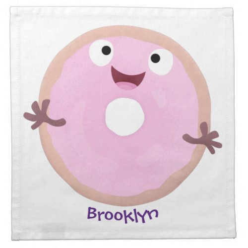 Cute happy pink glazed donut cartoon cloth napkin
