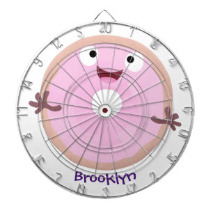 Cute happy pink glazed donut cartoon dart board