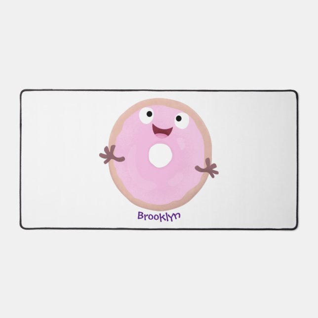 Cute happy pink glazed donut cartoon desk mat (Front)