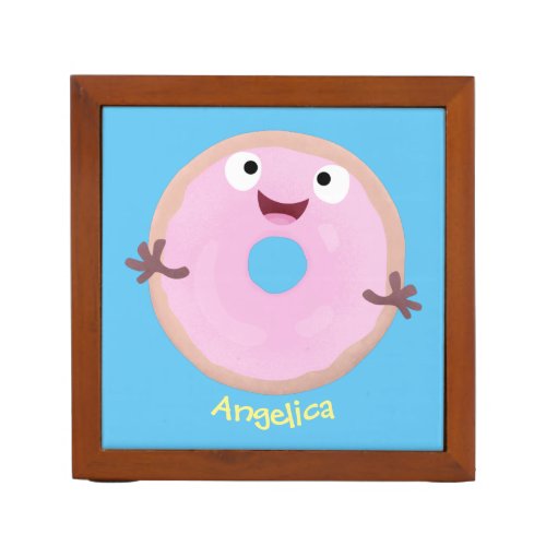 Cute happy pink glazed donut cartoon  desk organizer
