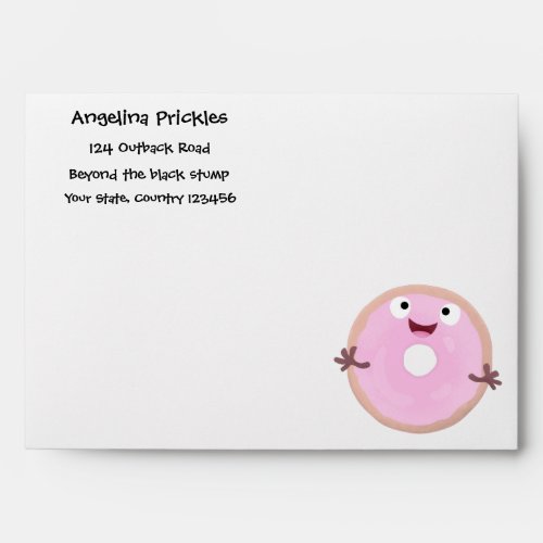 Cute happy pink glazed donut cartoon envelope